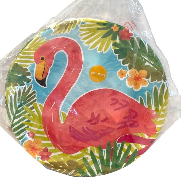 Pink Flamingo Pool Party Tropical Beach Melamine Dessert Snack Plates Set of 4 - Picture 1 of 6
